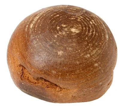 Round loaf of rye bread with a distinctive pattern on the crust. Isolated b.. Stock Photos