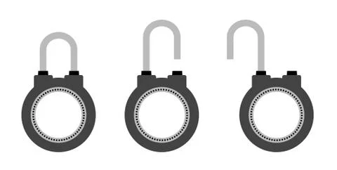Round locks in open and closed position in gray colors on a white background Stock Illustration