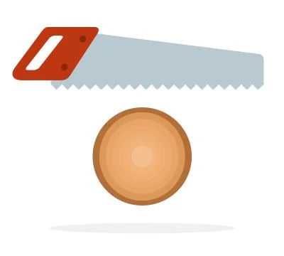 Round log of tree with handle saw flat isolated Illustration