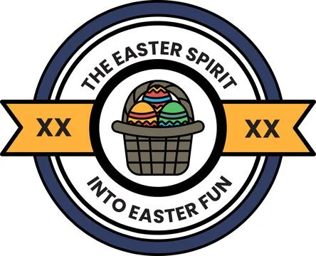 A round logo with a basket of eggs and the words Easter Spirit into Easter Fu Stock Illustration