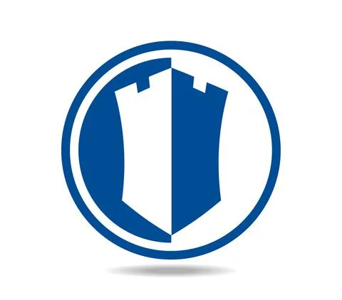 Round logo with a castle tower or a ship's bow in the center Stock Illustration