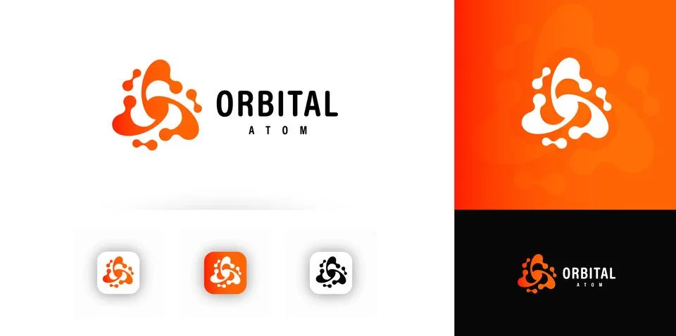 Round logo concept, connected points creative logotype for technology, science Stock Illustration