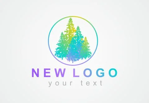 Round logo with trees. Vector beautiful forest icon with frame. Stock Illustration
