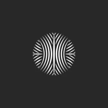 Round logo yarn ball of thin interlacing lines, abstract logotype a ball of w Stock Illustration