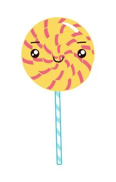 Round lollipop candy with spiral pattern with cute face illustration isolated Stock Illustration