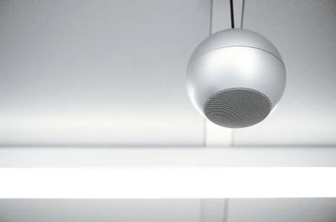 Round loudspeaker at ceiling 스톡 사진