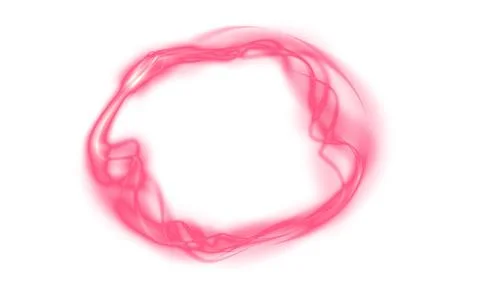 A round luminous translucent red frame made of a beam of multicolored light.  Stock Illustration