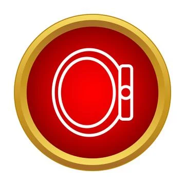 Round makeup powder compact icon in red and gold Stock Illustration