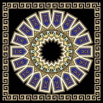 Round mandala pattern with square frame. Ornamental background. Colorful vect Illustrazione stock