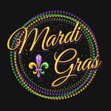 Round Mardi Gras pattern with intertwined strands of beads, fleur de lis Stock Illustration