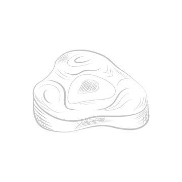 Round meat steak with bone, line sketch butcher shop product Stock Illustration