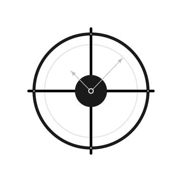 Round mechanical wall clock with arrows in shape of gun sight to measure time Stock Illustration