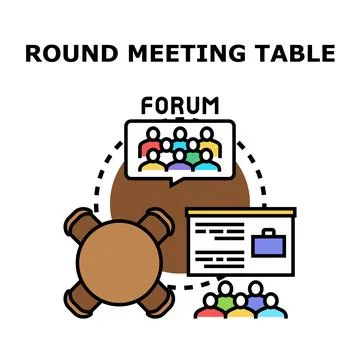 Round meeting table forum discussion presentation concept Stock Illustration