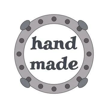Round metal copy space frame with bolts or nails and inscription "hand made" Stock Illustration