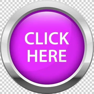 A round, metallic button with the words 'Click Here' in white against a vib.. Stock Illustration