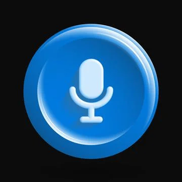 Round Microphone Icon. Blue Icon Set. Isolated App Button Stock Illustration
