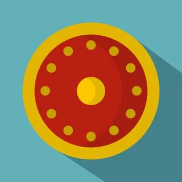 Round military shield icon, flat style Illustration