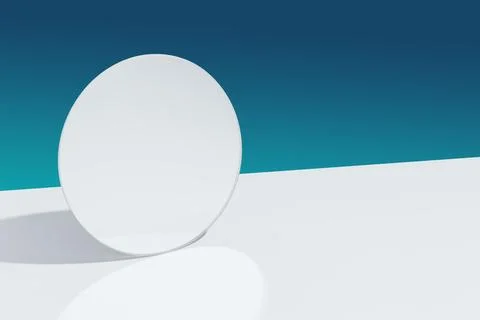 Round mirror on a blue gradient background, trendy minimalistic background Stock Photos