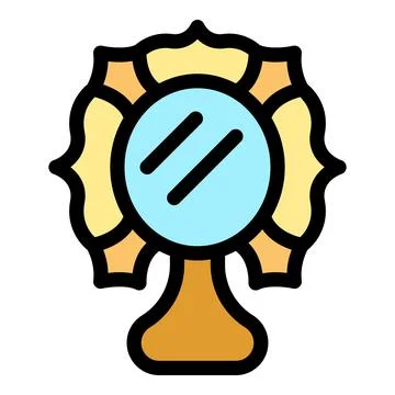 Round mirror with ornate frame reflecting light Stock Illustration
