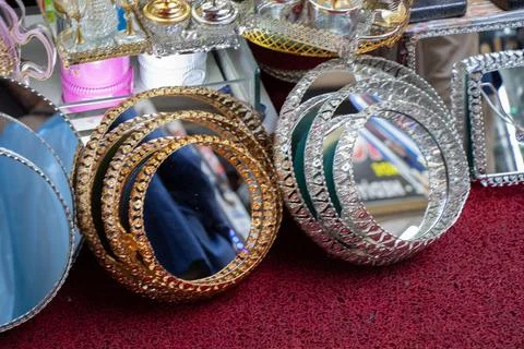 Round mirrors with different frames on sale Stock Photos