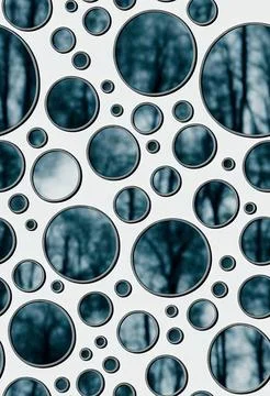 Round mirrors with forest reflection abstract pattern. Stock Illustration