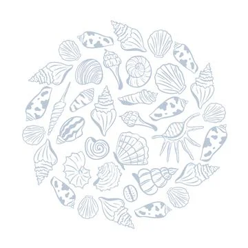 Round mockup filled with hand-drawn shells and mollusks Stock Illustration