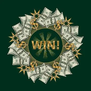 Round money frame for win with 100 US dollar bills イラスト素材