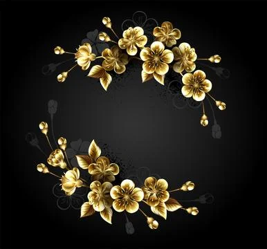 Round monogram with golden sakura Stock Illustration