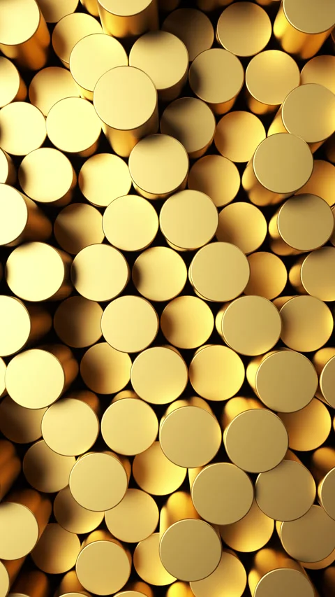 Round mosaic surface with random moving golden cylinders. Stock Footage 305531697