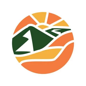 Round Mountain Sunset Vector Logo Stock Illustration