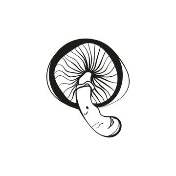 Round Mushroom Circular Composition Line Art Vector Stock Illustration