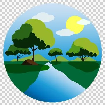 Round nature vector landscape image on transparent background Stock Illustration
