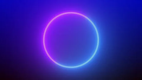 Round neon frame on blue background with flickering light Stock Footage 304978409