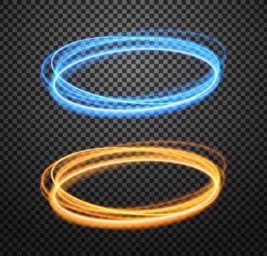 Round neon light trail vector special effects set Stock Illustration