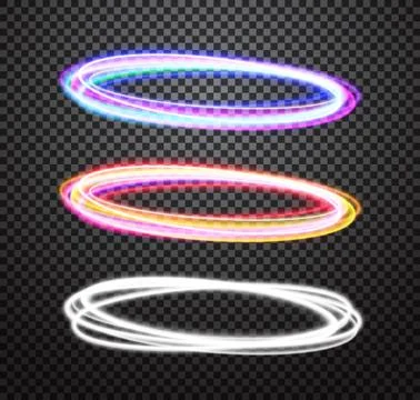 Round neon light trail vector special effects set Stock Illustration