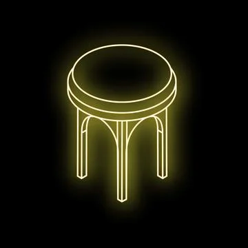 Round neon yellow stool glowing on black background Stock Illustration
