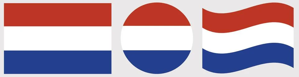 Round Netherlands flag in circle, shape. Netherlands flag button. Waving flag of Illustrazione stock