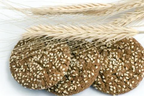 Round oat cookie with ear Stock Photos