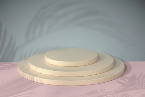 Round object stand with leaf shadow background, 3d rendering. Stock Illustration