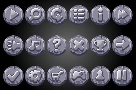 Round old stone buttons for game GUI. Stock-Illustration