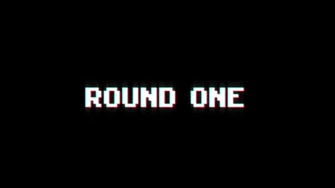 Round one animation of looped text glitch video game screen effect Stock Footage 313060850