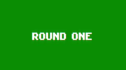 Round one animation of looped text glitch video game screen effect Video stock 313060854