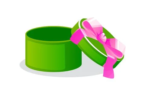 Round open green gift box with bow for games. Stock-Illustration