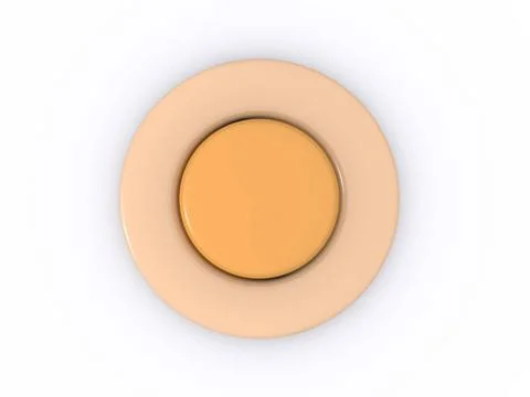 Round orange button isolated on white background. 3D icon round orange but... Stock Photos