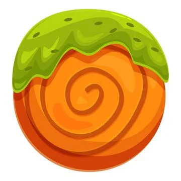 Round orange candy with green icing dripping and swirling pattern Stock Illustration