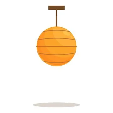 Round orange ceiling lamp hanging on white background Stock Illustration