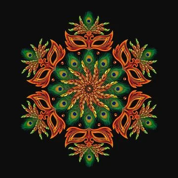 Round orange pattern like mandala for Carnival. イラスト素材
