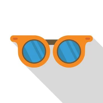 Round orange sunglasses casting long shadow on white background Stock Illustration