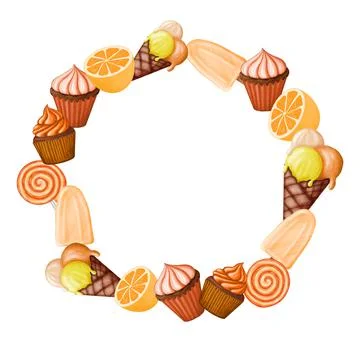 Round orange sweets frame Stock Illustration
