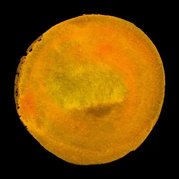 Round orange watercolor frame, circle shape form isolated on black background Stock Illustration